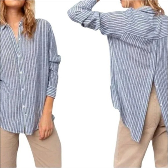 Rails Sydney Collared Artic Stripe Linnen Button Down Blouse Size XS - Picture 14 of 16